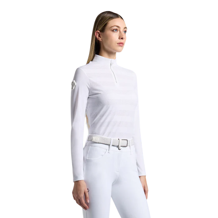 Polo technique manches longues Cavalleria Toscana – Femme, Perforated Jersey Blanc