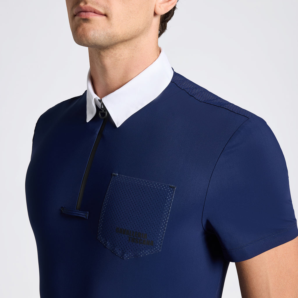 Chemise de concours homme Cavalleria Toscana zippée – Bleu Nuit