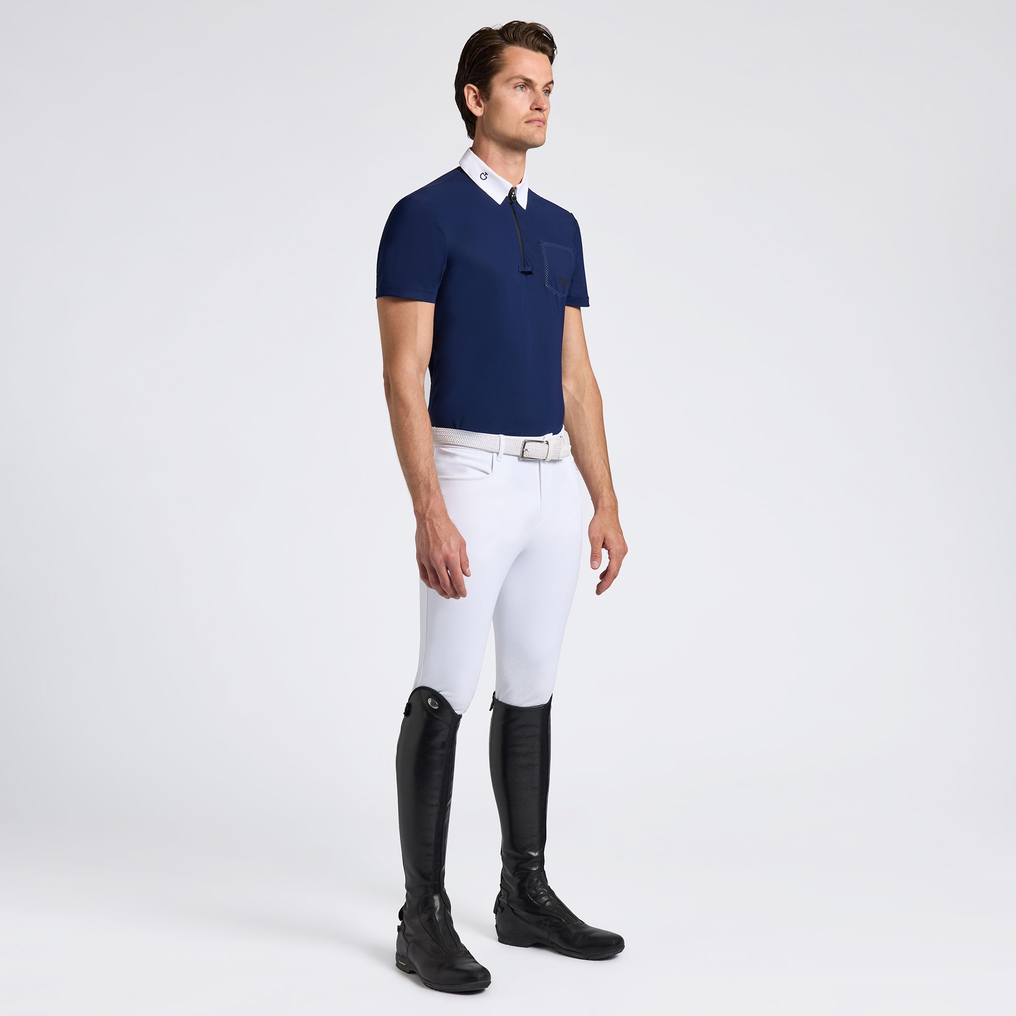 Chemise de concours homme Cavalleria Toscana zippée – Bleu Nuit