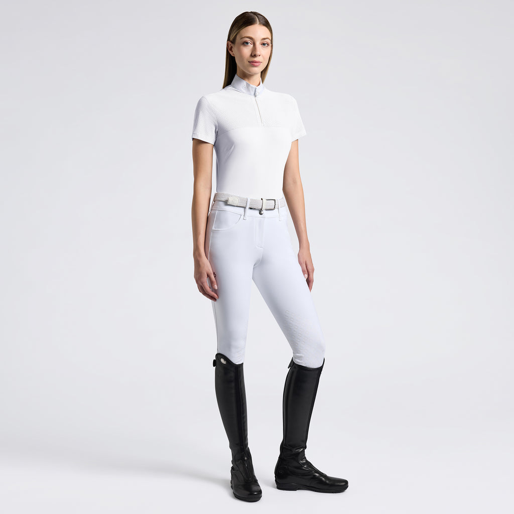 Polo de concours femme Cavalleria Toscana – Manches courtes, Blanc