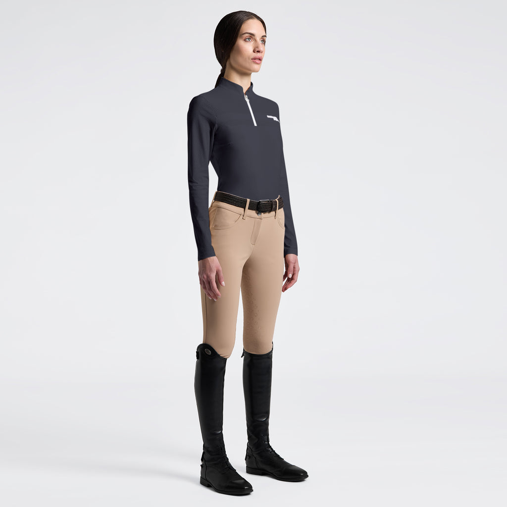 Polo d’Entraînement Perforé Manches Longues Femme Cavalleria Toscana Bleu Ocean