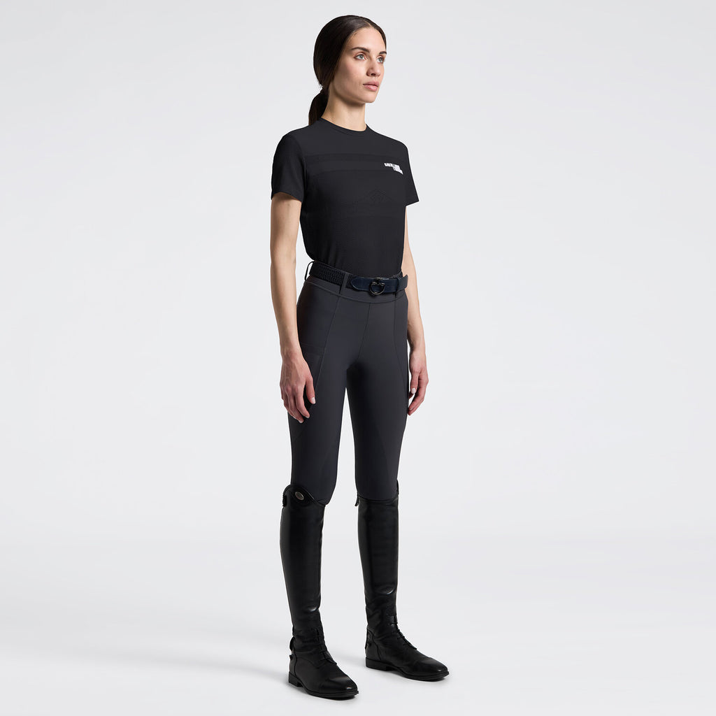 T-shirt technique perforé femme Cavalleria Toscana – Respirant & élégant Bleu Océan