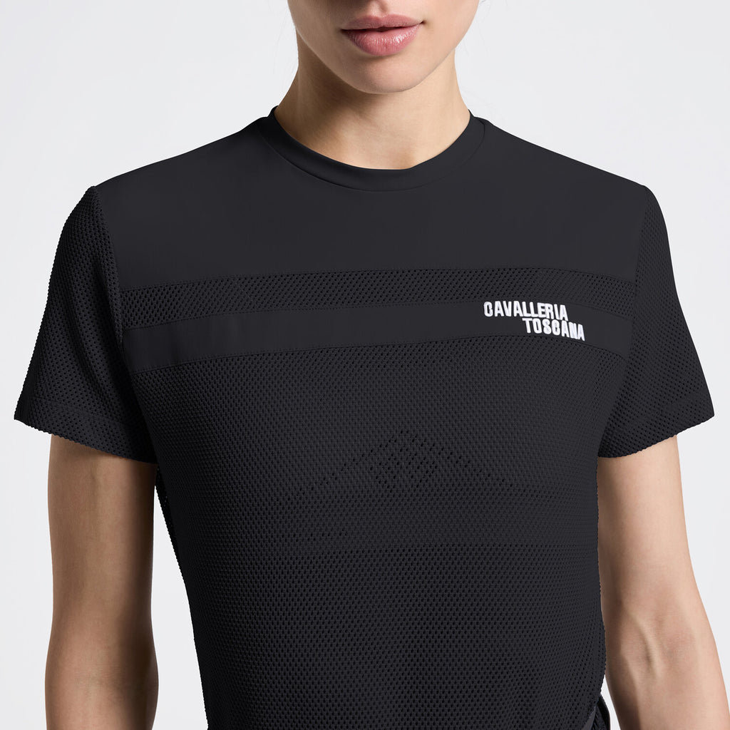 T-shirt technique perforé femme Cavalleria Toscana – Respirant & élégant Bleu Océan
