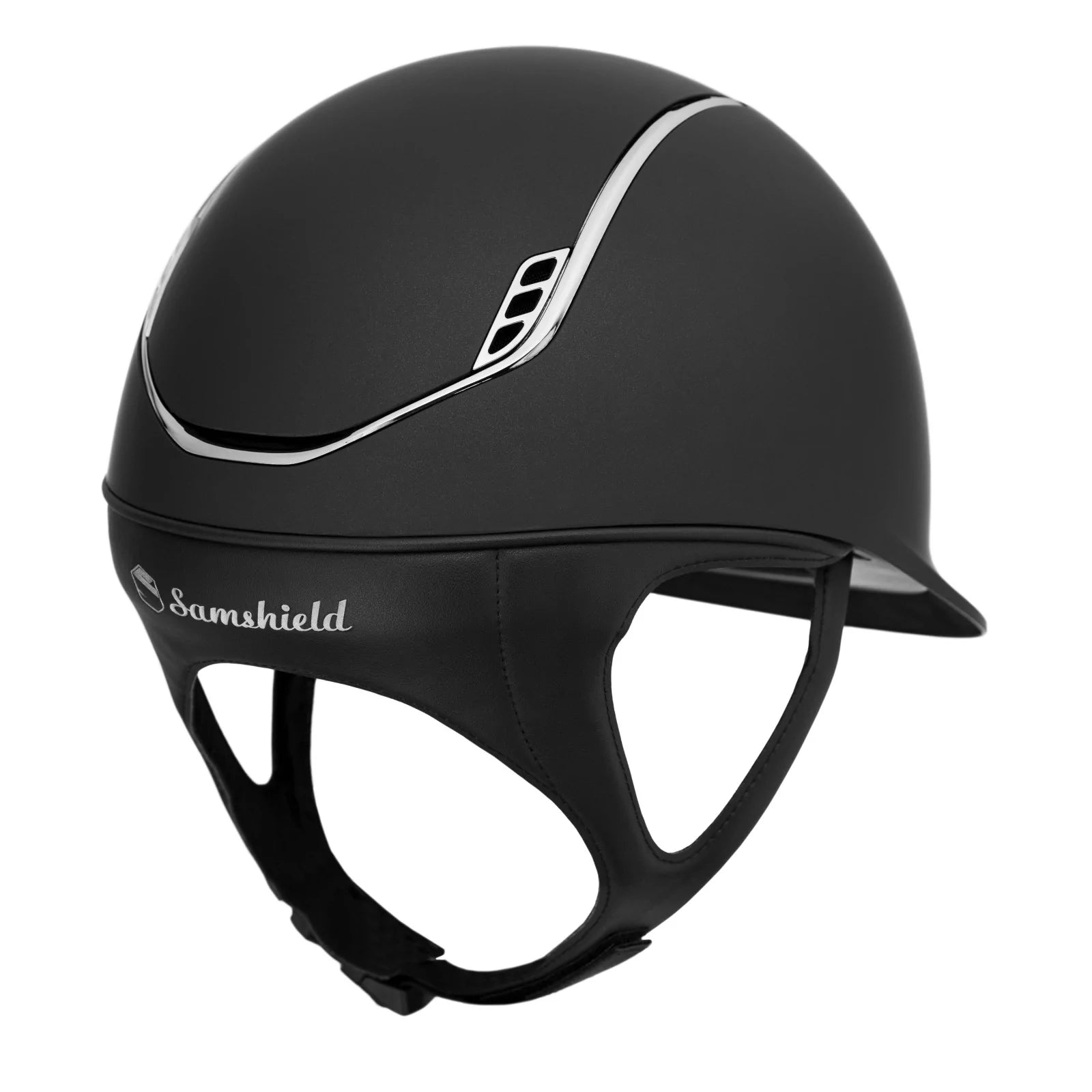 Casque d’équitation Samshield 2.0 – Noir Mat, Liseret & Blason Chrome