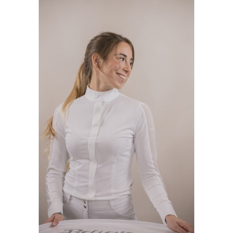 Polo de concours femme Las Honey manches longues – Blanc