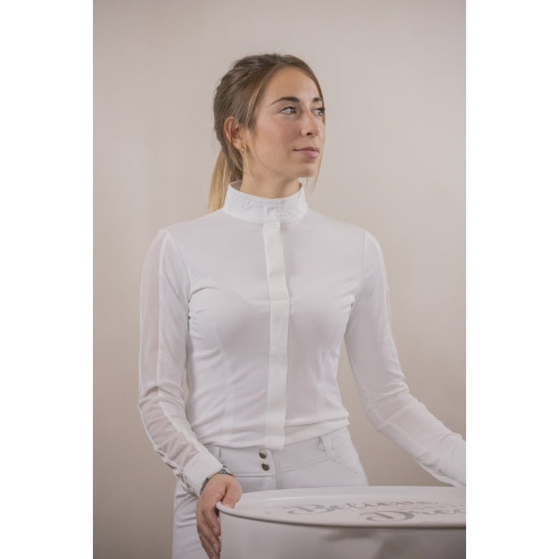 Polo de concours femme Las Honey manches longues – Blanc