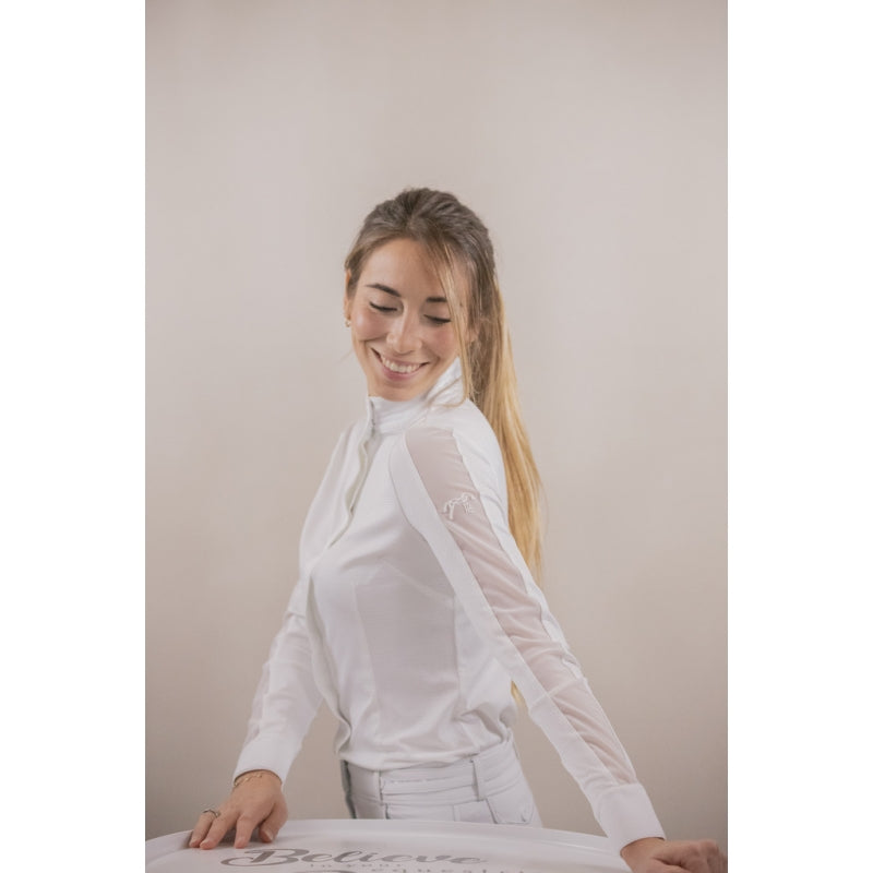 Polo de concours femme Las Honey manches longues – Blanc