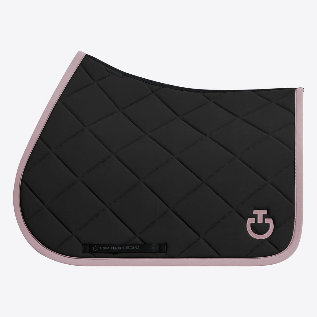 Tapis de selle Cavalleria Toscana Diamond quilted en jersey - Noir galon et logo Violet Ice